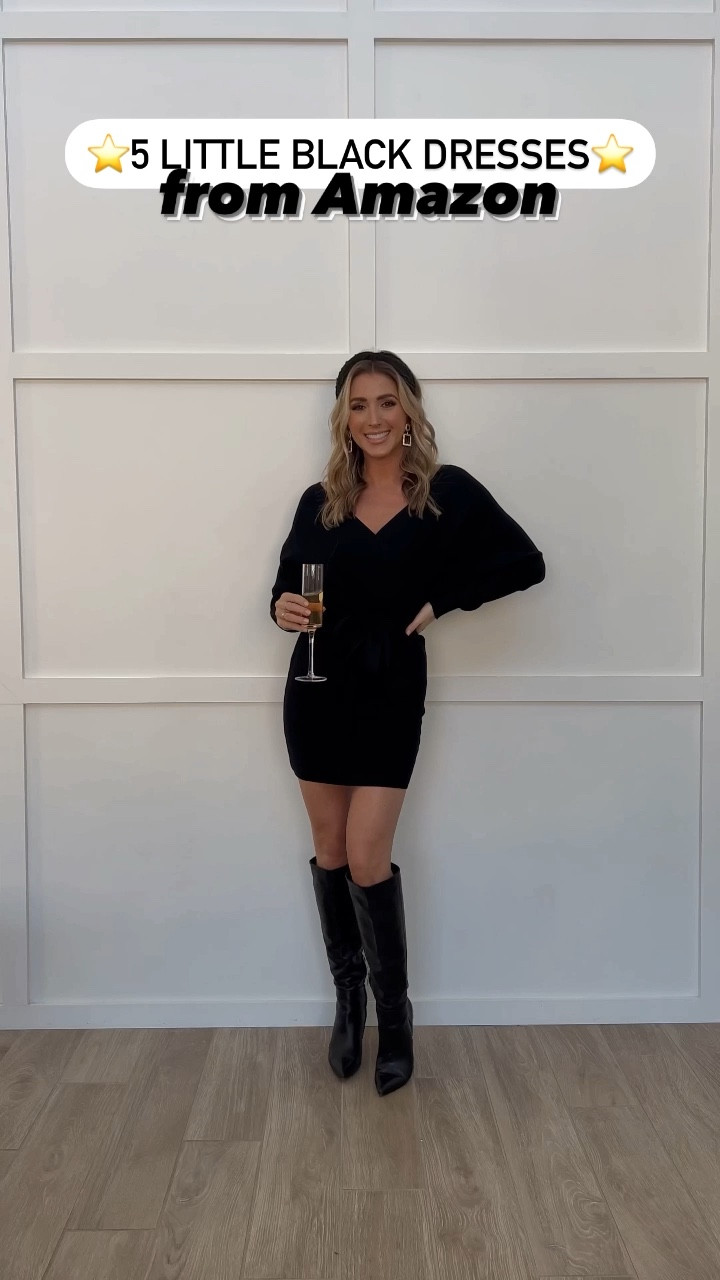 - [x] 5 Amazon LBD’s*
    - [ ] Look 1: Sweater dress with tie runs tts, wearing it with my favorite knee high boots and black headband and lisi lerch earrings 
    - [ ] Look 2: Jumpsuit is so cute for a wedding or cocktail event! Sleeves are sheer -runs tts
    - [ ] Look 3: Maxi black high neck dress runs tts. Gorgeous for a formal event or wedding. Heels are a splurge but are so worth it! They run tts.
    - [ ] Look 4: Amazon LBD has pockets and the cutest sleeves! I love this one, runs tts. 
    - [ ] Look 5: One shoulder black maxi dress is stunning! Has a leg slit and runs tts.

#LTKunder100 #LTKunder50 #LTKwedding