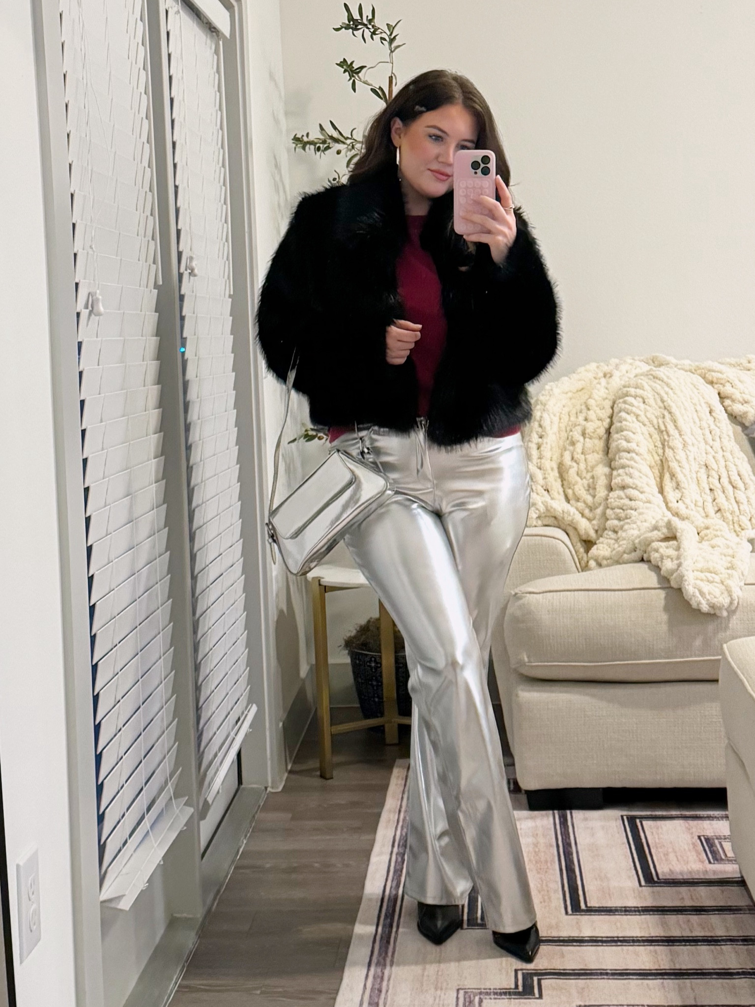 Date night look: I have worn these metallic pants so much and styled them differently every occasion. I tried on several before purchasing this pair. I chose these because of the leg width and how well they fit. The matching metallic bag is an Amazon find and fits my phone, lipgloss, and everything I need. The faux fur is lined, so soft, and such a nice and flattering fit  You will not be disappointed if you’ve been shopping for a quality piece at a great price point. 

#LTKSeasonal #LTKfindsunder50 #LTKstyletip