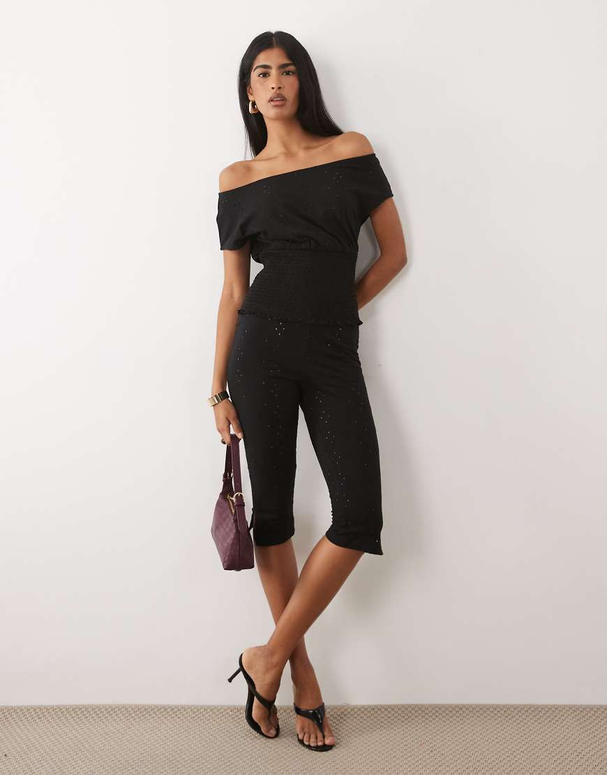 ASOS DESIGN co-ord broderie capri pant in black | ASOS (Global)