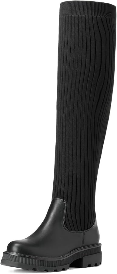 DREAM PAIRS Damen Over-The-Knee-Stiefel Oberschenkelhohe Frau Stiefel Gestrickter Schaft Langlebi... | Amazon (DE)