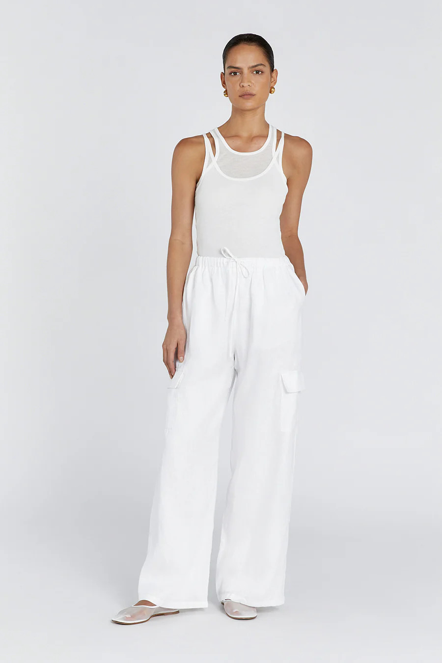 INGRID WHITE LINEN CARGO PANT | DISSH