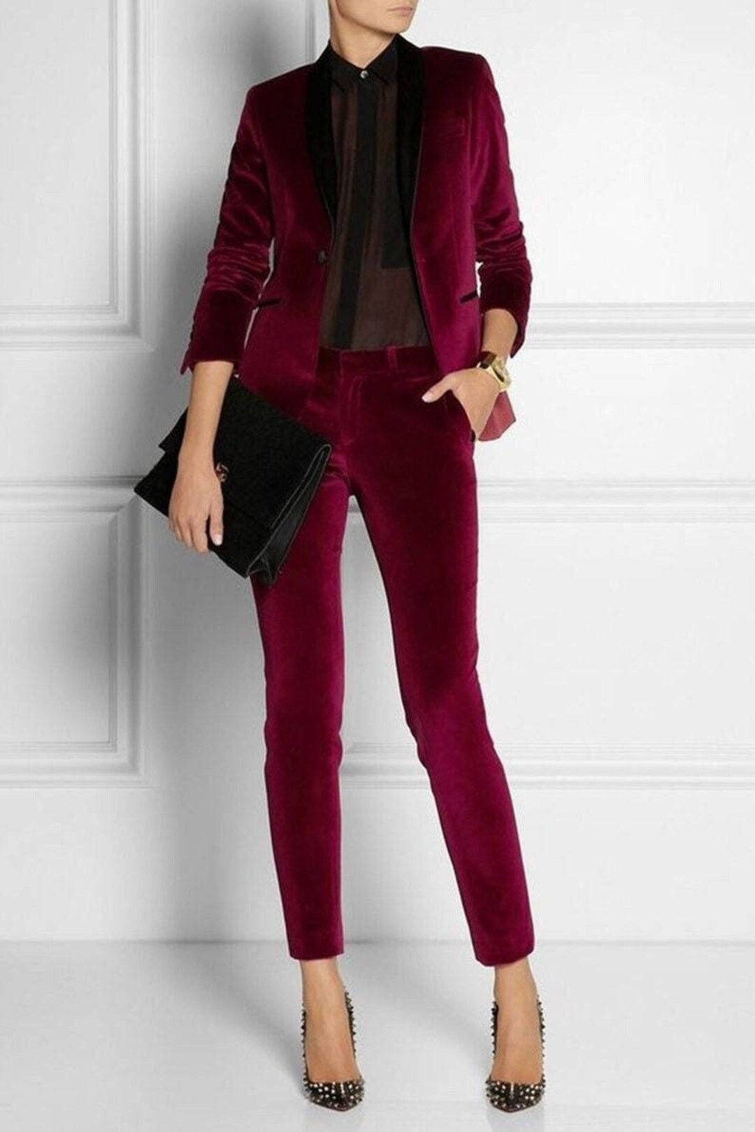 Red Wine Velvet Suit for Women/two Piece Suit/top/womens - Etsy | Etsy (US)