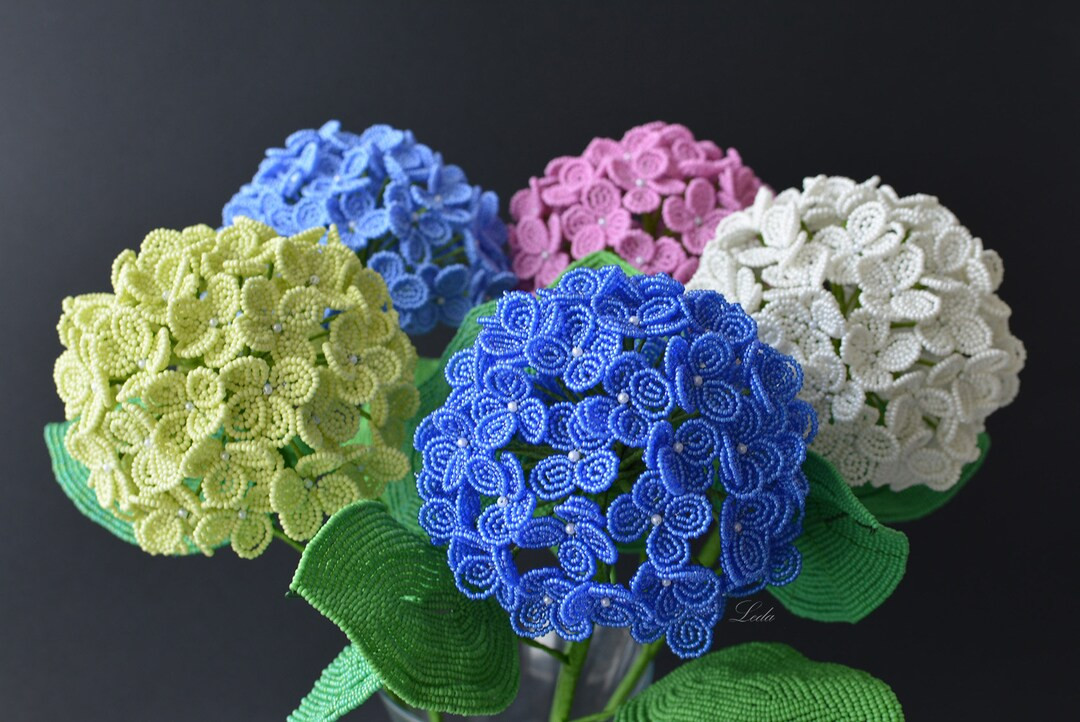 Beaded Flowers Hydrangea, French Beaded Flowers, Flower for Decor Vase, Beaded Flowers on Stems, ... | Etsy (US)