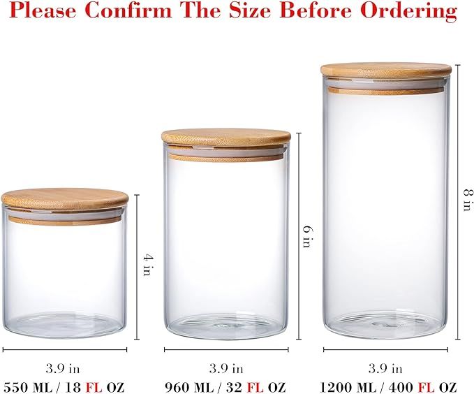 MOLFUJ 550 ML / 18 FL Oz Glass Storage Container with Wood Lid, Stackable Clear Decorative Organi... | Amazon (US)