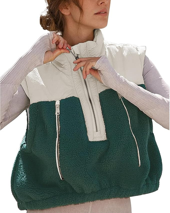 Hixiaohe Womens Oversized Casual Zip Up Fleece Vest Lightweight Sleeveless Warm Outerwear Puffer ... | Amazon (US)