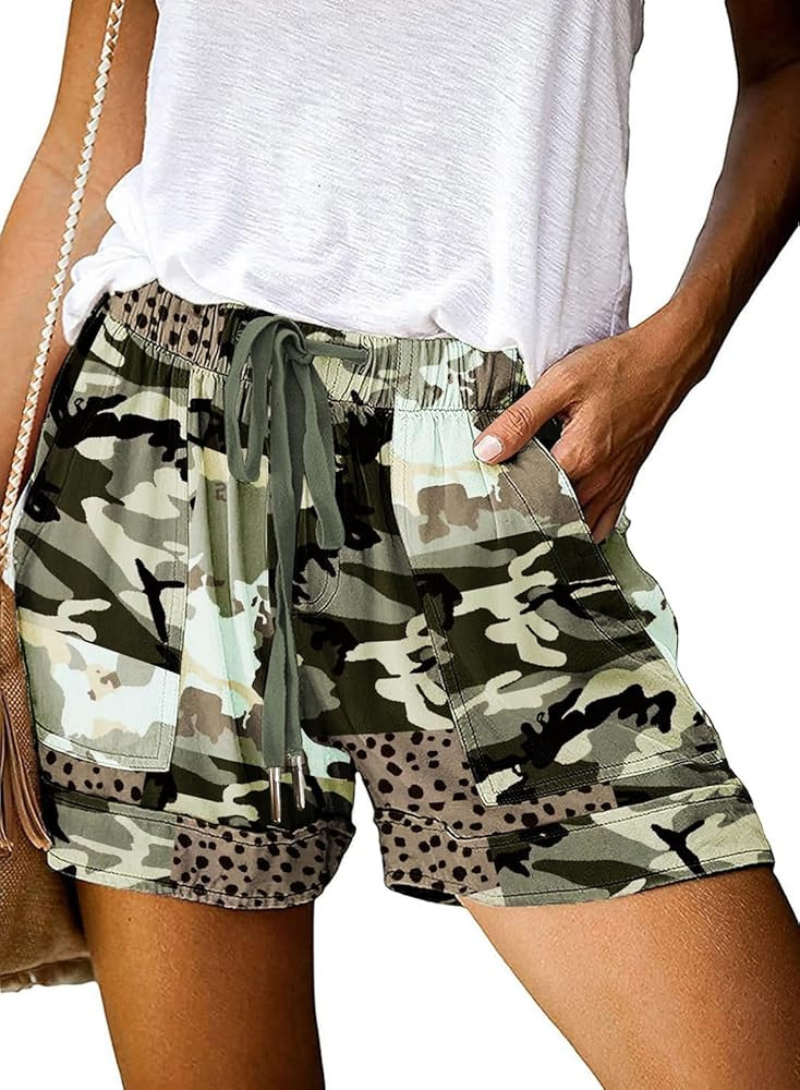 Basoteeuo Womens Shorts Summer Comfy Cotton Elastic Waist Drawstring Casual Shorts with Pockets | Amazon (US)