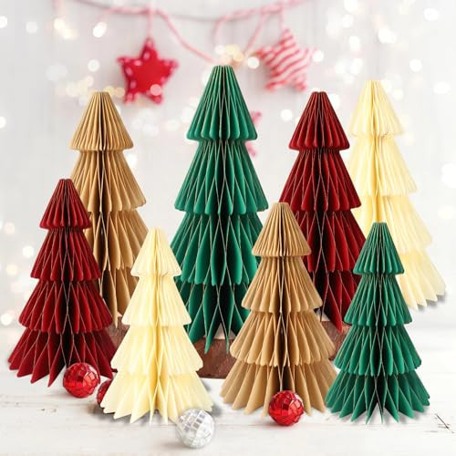 BestoFun 8 PCS Red Paper Christmas Tree Honeycomb Christmas Tree Christmas Table Decorations Paper Tree Table Centerpiece Honeycomb Christmas Decorations for Home Xmas Holidays | Amazon (US)