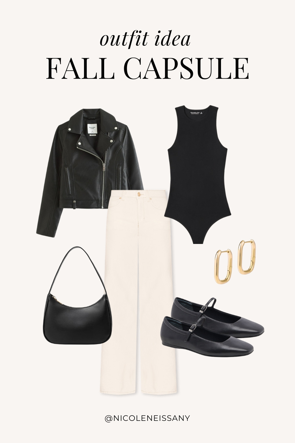 Fall Capsule Wardrobe Outfit Idea | fall capsule outfit, fall outfit, fall outfits, fall style, fall fashion, fall 2024 fashion, fall outfits 2024, fall trends 2024, fall outfit inspo, fall outfit inspiration, fall capsule wardrobe essentials, fall wardrobe essentials, fall closet essentials, fall essentials, fall basics, fall must haves, neutral capsule wardrobe, neutral outfit, neutral fashion, casual outfit, casual date night outfit, elevated casual outfit, brunch outfit, everyday outfit, Abercrombie, Abercrombie denim, Abercrombie jeans, Amazon Fashion, Revolve, Lulus, Nordstrom // leather jacket, moto jacket, bodysuit, white jeans, white denim, cream jeans, cream denim, black ballet flats, gold square hoop earrings

#LTKSeasonal #LTKShoeCrush #LTKItBag #LTKStyleTip #LTKFindsUnder50 #LTKFindsUnder100 #LTKTravel #LTKSaleAlert 