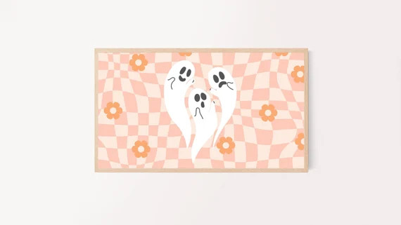 Halloween Frame TV Art, Ghost Boho Halloween Art, Pink Halloween, Spooky Cute Decor, Halloween Di... | Etsy (US)