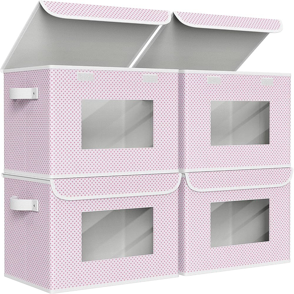 Univivi Fabric Foldable Storage Boxes [4-Pack] Large Collapsible Stackable Storage Bins with Lids... | Amazon (US)