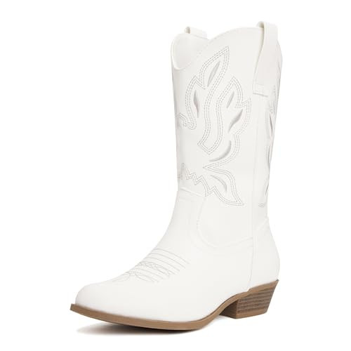 vodvob Kids Western Cowboy Boots for Girls & Boys, Round Toe Mid-Calf Cowgirl Boot with Embroidered & Side Zipper (Little Kid/Big Kid) | Amazon (US)