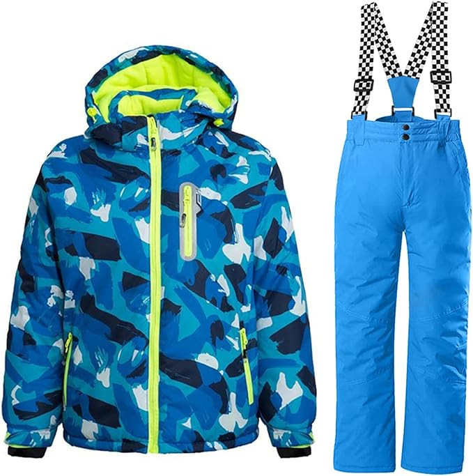WOWULOVELY Big Boy's 2-Piece Colorblock Snow Pants and Jacket Snowsuit Ski Suit | Amazon (US)