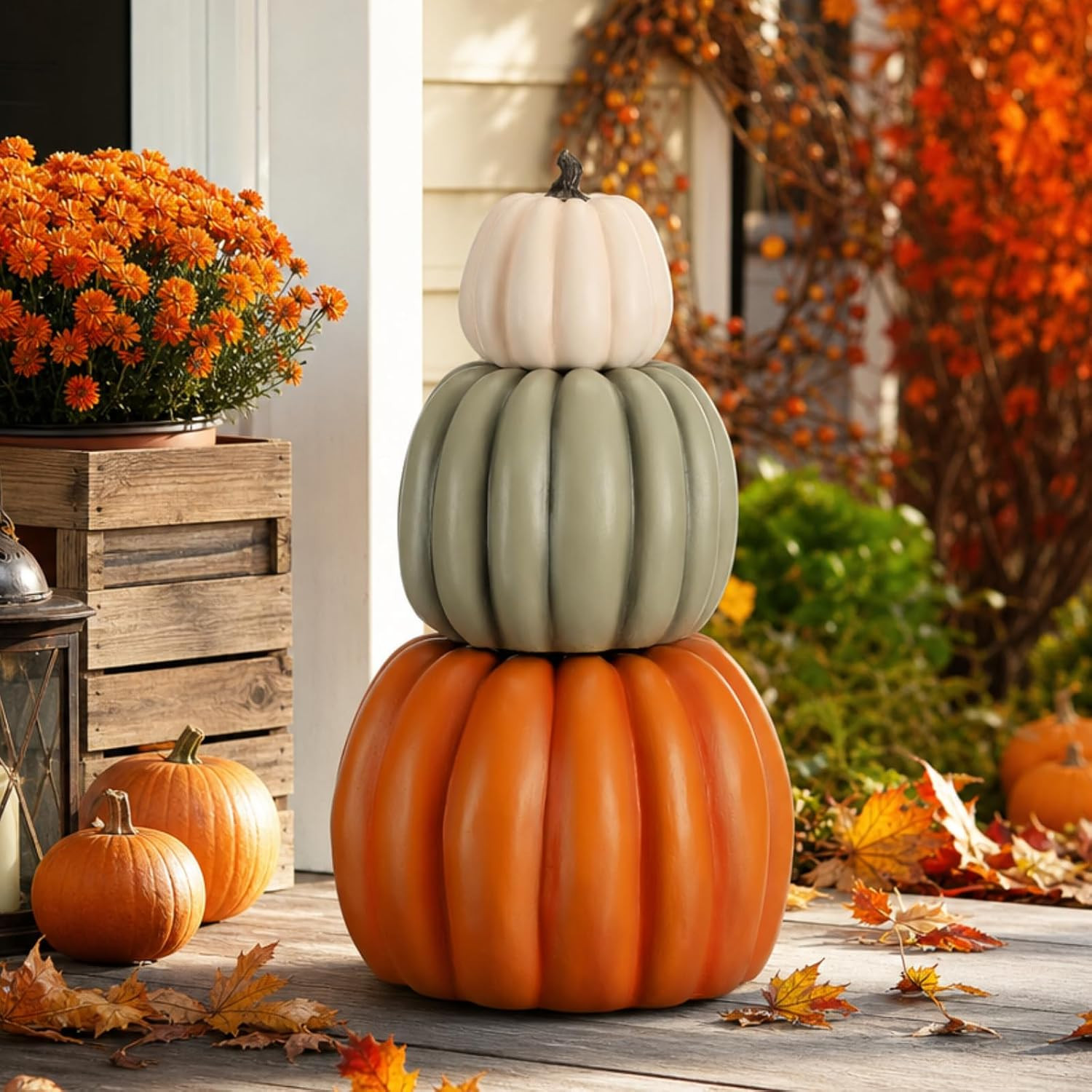 Wesiti 1 Pcs 21.3'' Large Faux Stackable Pumpkins Outdoor for Front Porch | Amazon (US)