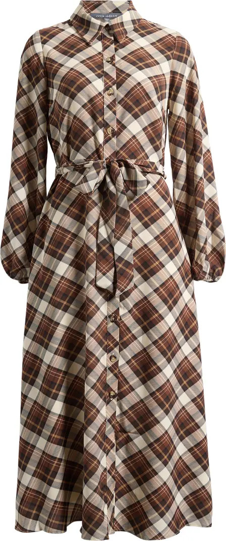 Plaid Tie Waist Long Sleeve Midi Dress | Nordstrom