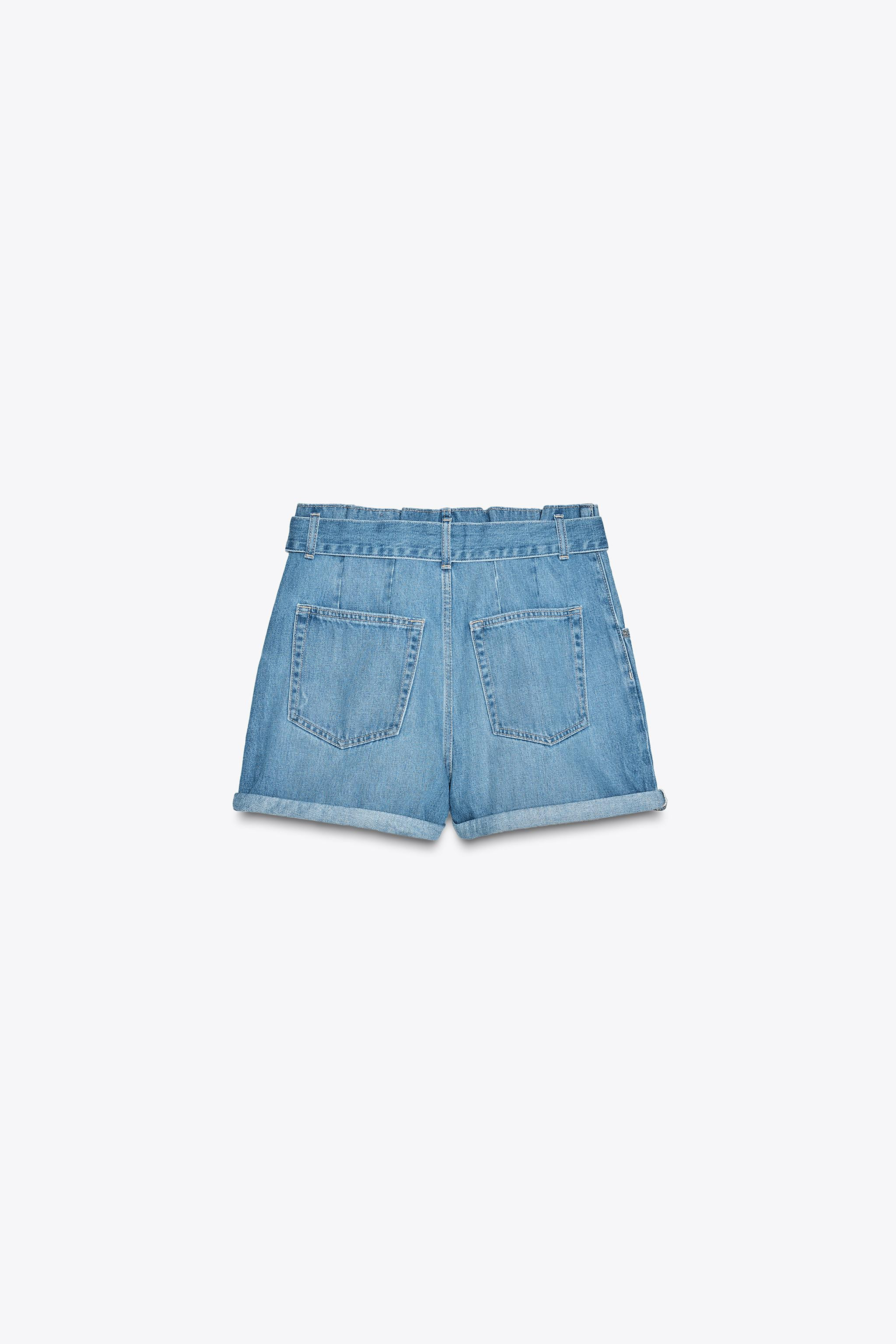 HIGH-WAIST TRF PAPER BAG DENIM BERMUDA SHORTS | Zara UK