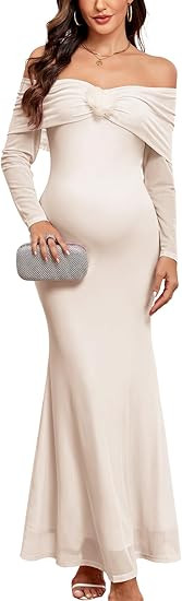 Maternity Off The Shoulder Mermaid Maxi Dress Mesh Bodycon Pregnancy Dresses Baby Shower Photosho... | Amazon (US)