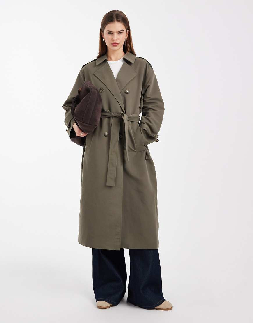 Vero Moda – Longline-Trenchcoat in Kalamata-Grün mit Bindegürtel | ASOS (Global)