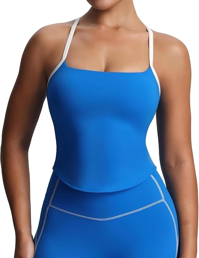 Aoxjox Women's Workout Sleeveless Color Block Lexi Tank Tops Contrasting Strap Cross Back Yoga Cu... | Amazon (US)