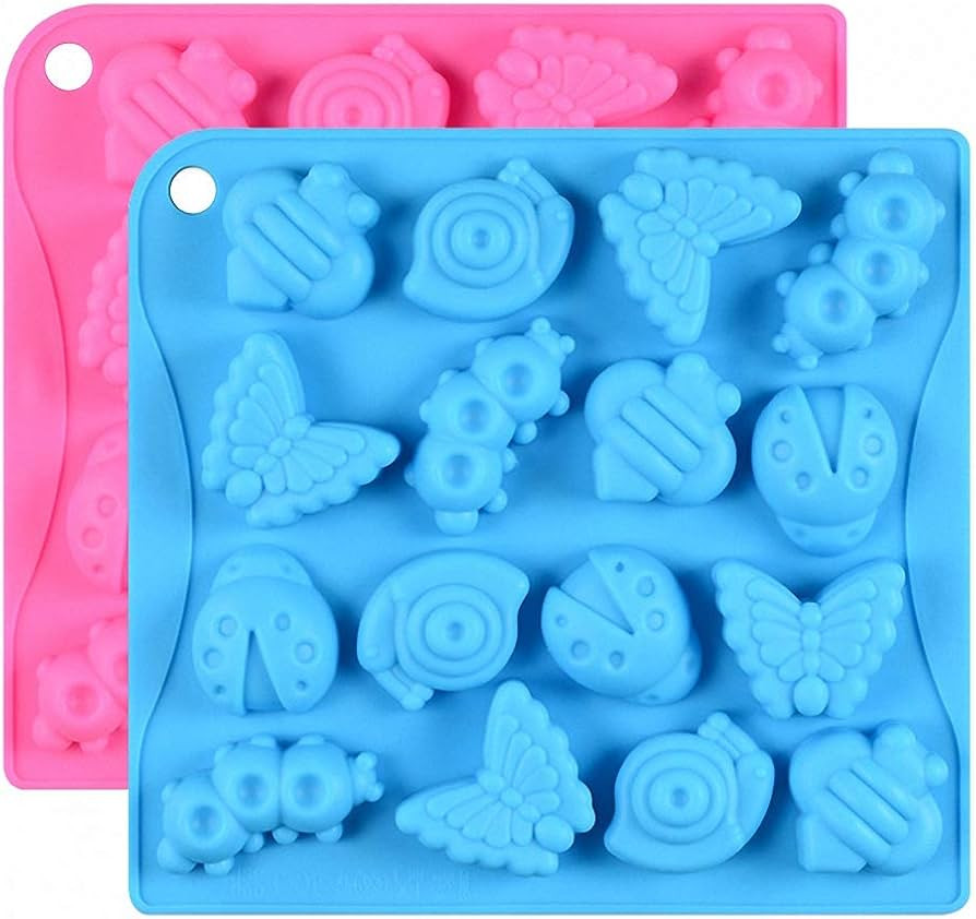 2Pcs 16 Cavity Insect Silicone Molds Butterfly Snail Ladybug Bee Bug Chocolate Candy Mold Insects... | Amazon (US)
