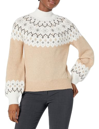 Nautica Sustainably Crafted Mock-Neck Fair Isle Sweater, Tannin, S | Amazon (US)