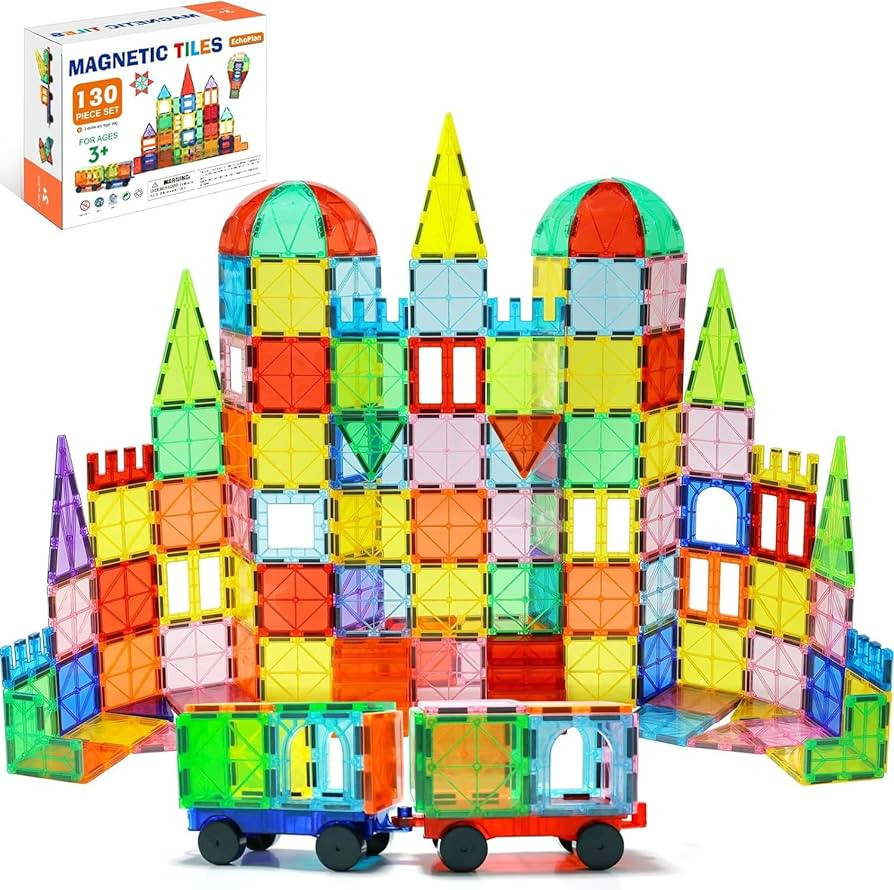 EchoPlan Magnetic Tiles, 130PCS Magnetic Blocks with 2 Cars, Magnet Tiles 3D Clear Building Block... | Amazon (US)