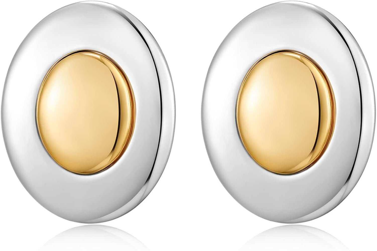 Modern Vintage Geometric Earrings for Women Gold Silver Two Tone Statement Large Studs Minimalist... | Amazon (US)