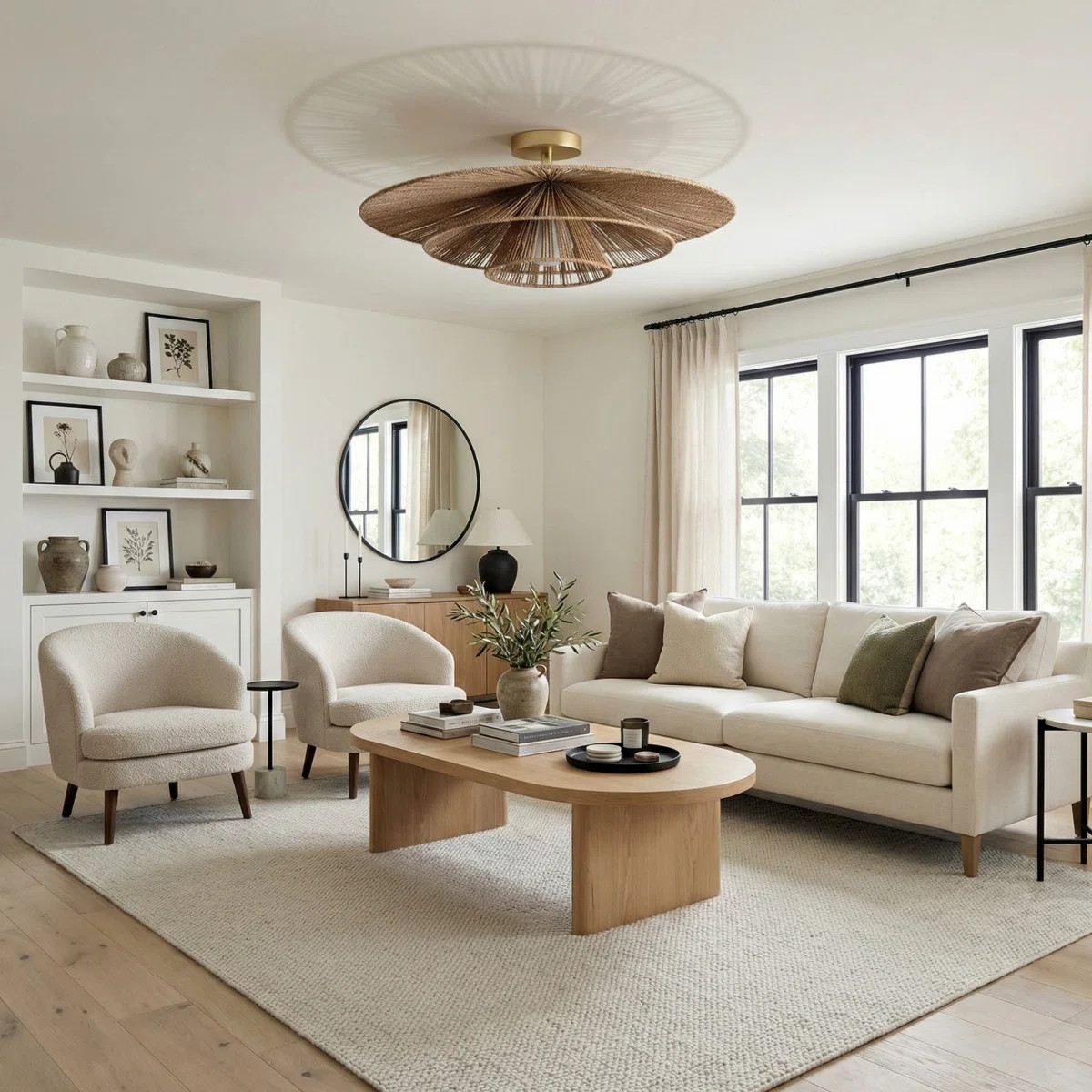 Sammie Rattan Flush Mount – Jute Fibers & Natural Large Tiered 1-Light Semi Flush Mount Handwov... | Wayfair North America