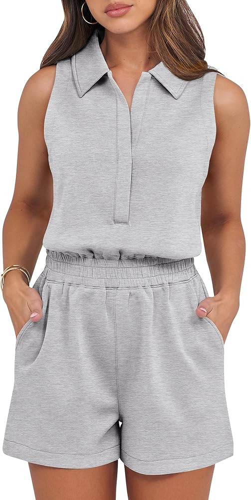 ANRABESS Romper for Womens 2025 Summer Dressy Casual Sleeveless V Neck One Piece Short Jumpsuit L... | Amazon (US)