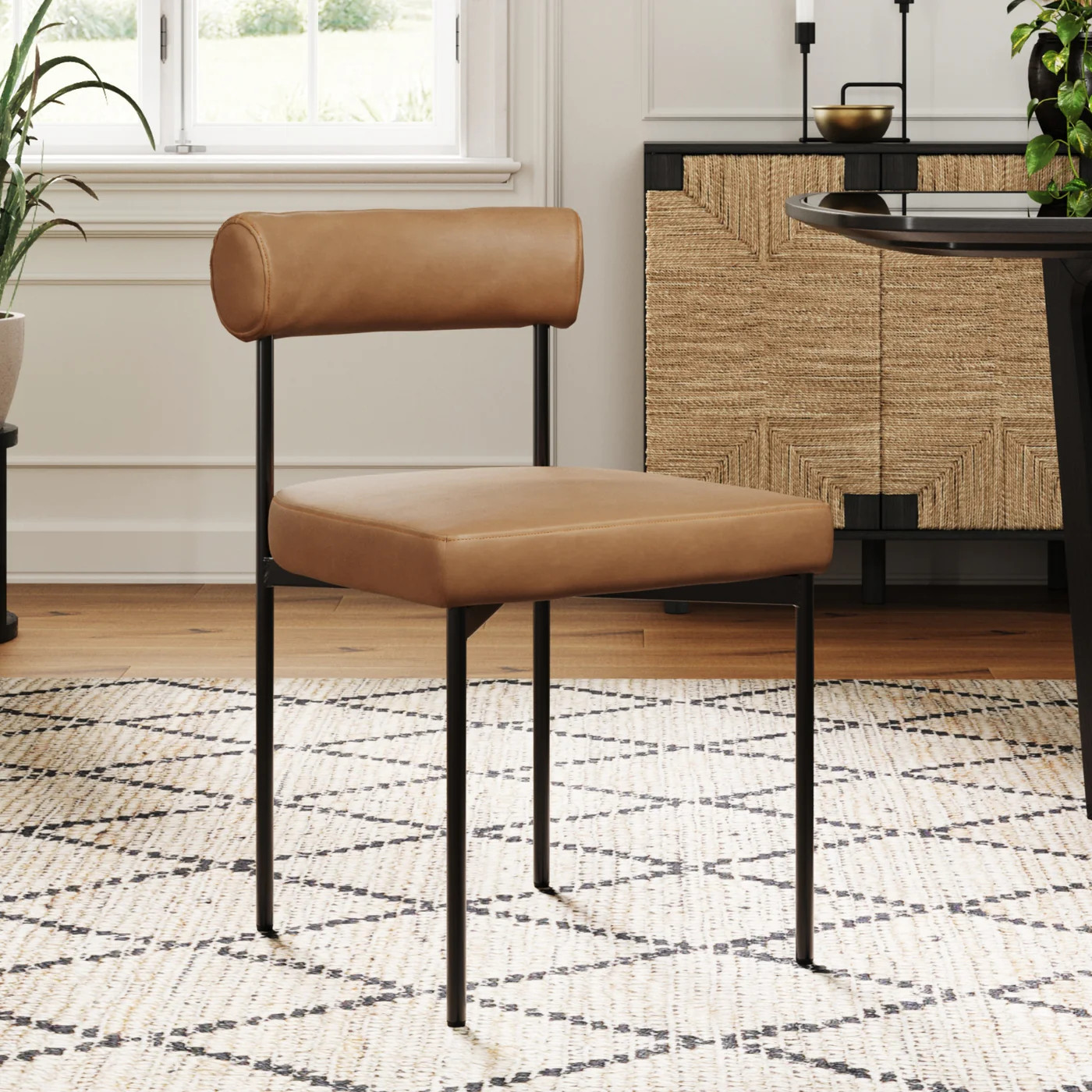Metal Upholstered Modern Dining Chair Light Brown | Nathan James