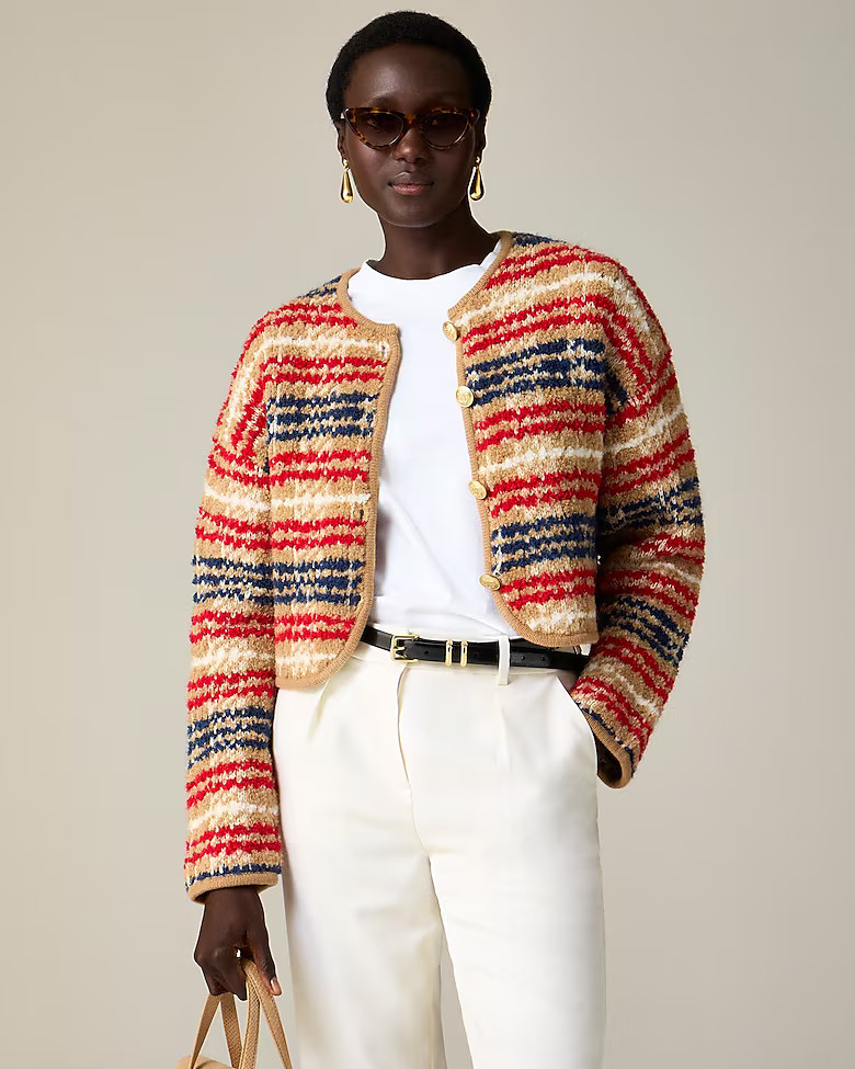 Sweater lady jacket in plaid boucl&eacute; yarn | J. Crew US