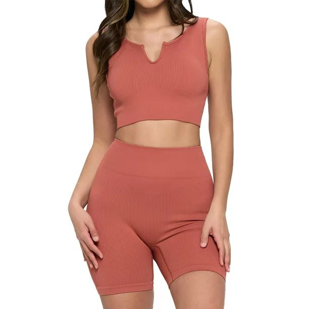 IUUI Workout Sets For Women Matching 2 Piece Summer Outfits Trendy Seamless Top High Waist Ribbed... | Walmart (US)