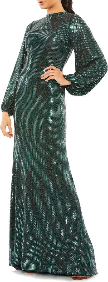 Metallic Long Sleeve Trumpet Gown | Nordstrom