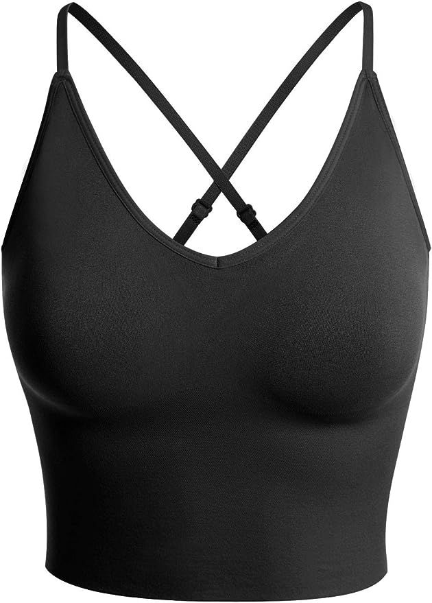 Design by Olivia Women's Seamless Padded Workout Sports Bra Cami Cropped Yoga Tank Top with Adjus... | Amazon (US)