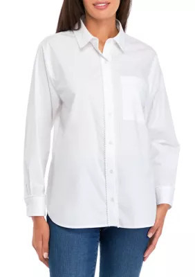 Crown & Ivy Women's Long Sleeve Button Up Tunic, White, Small | Belk