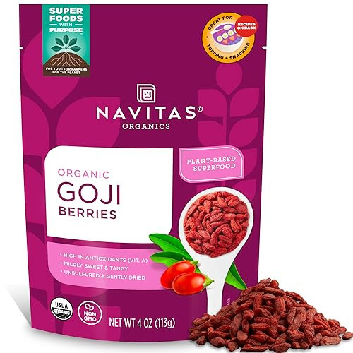 Navitas Organics Goji Berries – For Smoothies, Trail Mix, Baked Goods, Oatmeal & More – Vitamin A, Antioxidants, Fiber – Wolfberry - USDA Organic, Non GMO, Gluten Free, Vegan (4oz. Bag, 4 Servings) | Amazon (US)