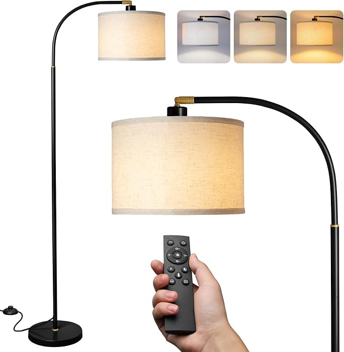 Arc Floor Lamps for Living Room, Modern Standing Lamp with Remote Dimmable Floor Lamp with Linen ... | Amazon (US)