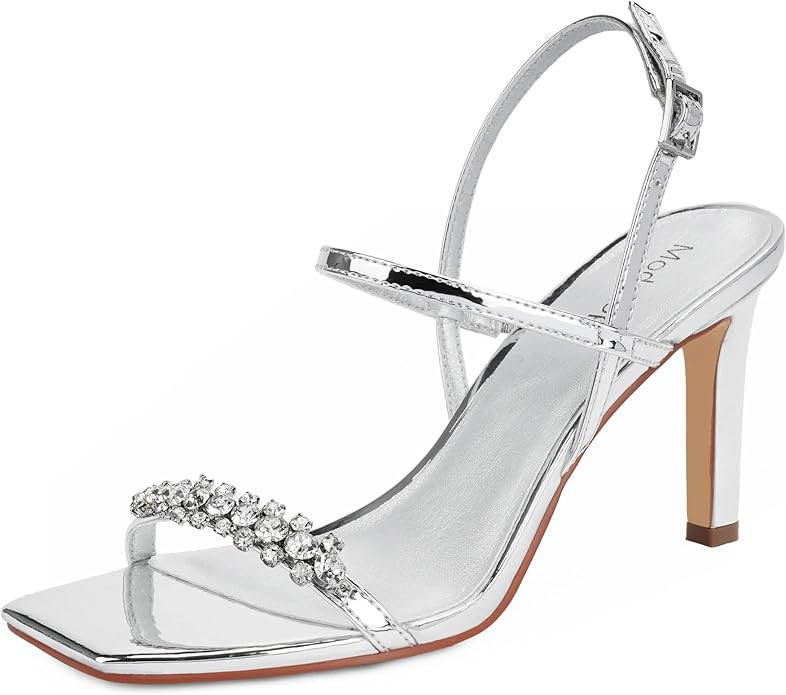 Modatope Strappy Sandals with Rhinestone Heels Sandals Open Toe Ankle Strap High Heel Sandals for... | Amazon (US)