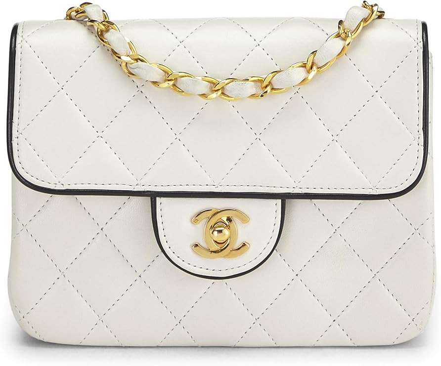 Amazon.com: Chanel, Pre-Loved White Quilted Lambskin Piped Half Flap Mini, White : Luxury Stores | Amazon (US)