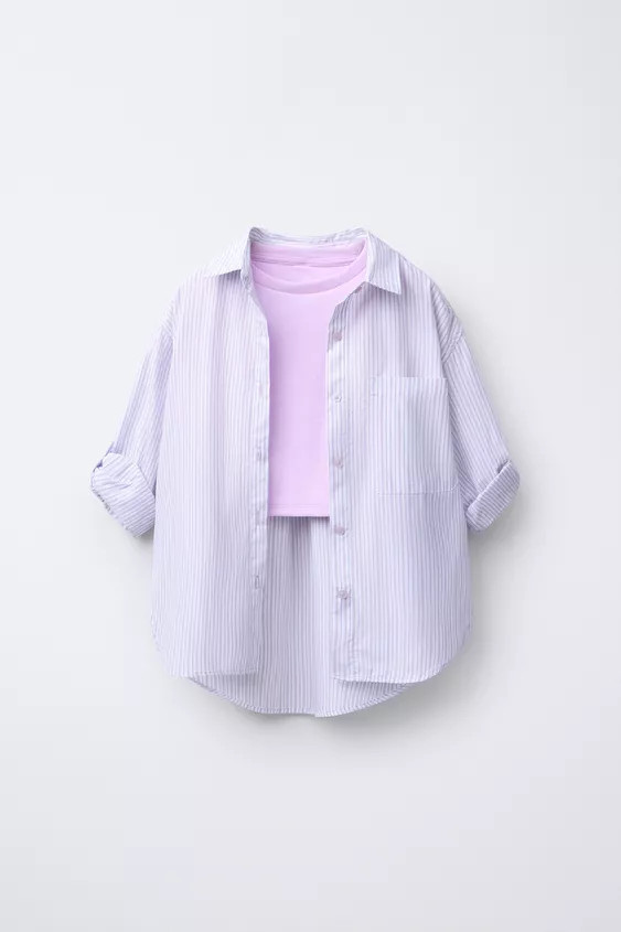 STRIPED POPLIN SHIRT AND RIB T-SHIRT PACK | Zara US