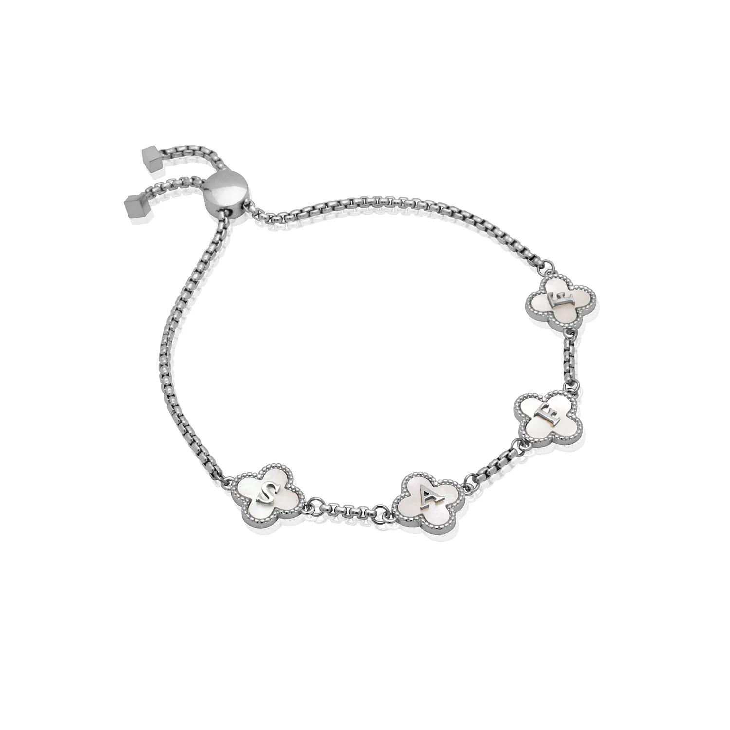 Clover Custom Name Bracelet (Silver) | Abbott Lyon