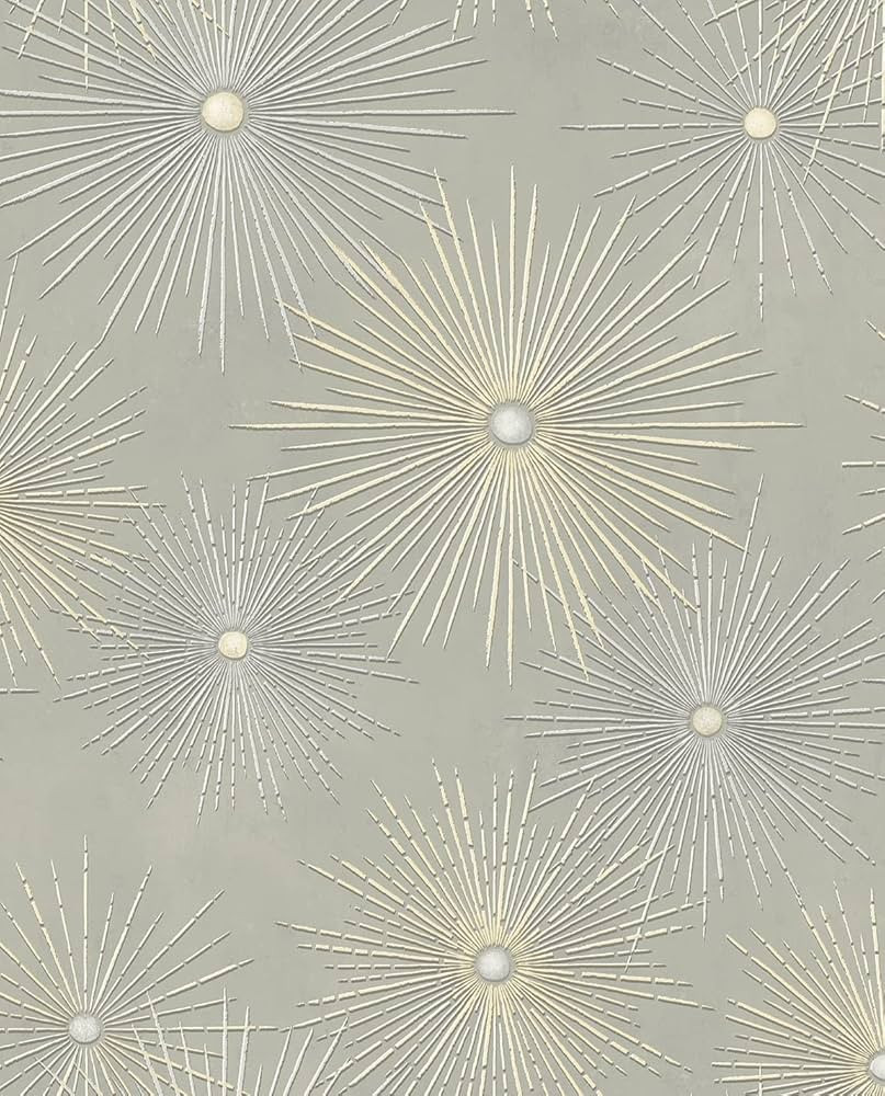 NextWall Star Burst Geo Mid Century Peel and Stick Wallpaper (Grey) | Amazon (US)