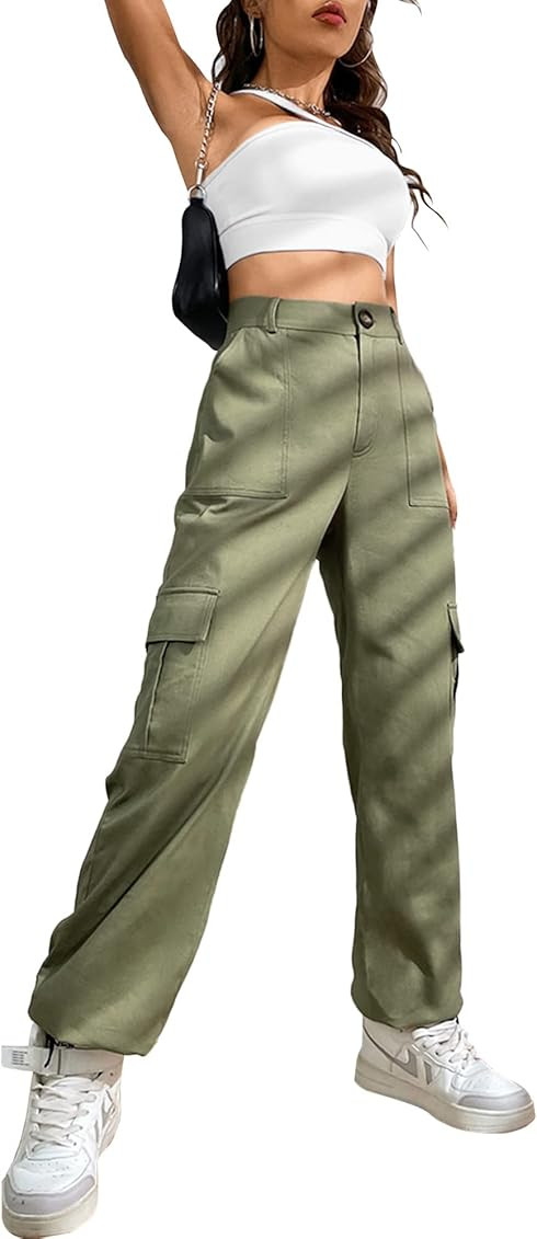 LOLOCCI Cargo Pants for Women High Waisted Travel Tactical Streetwear Casual Pants with 6 Pockets Dr | Amazon (US)