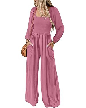 Dokotoo Women's Casual Loose Overalls Jumpsuits One Piece Long Sleeve Wide Leg Long Pant Rompers ... | Amazon (US)