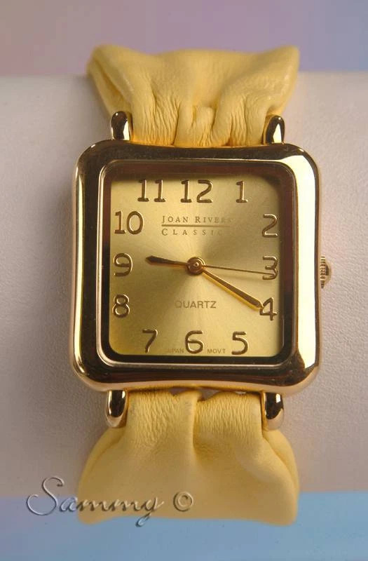 JOAN RIVERS GOLD w LEMON YELLOW LEATHER SCARF STRAP WATCH-WORKS!  | eBay | eBay US