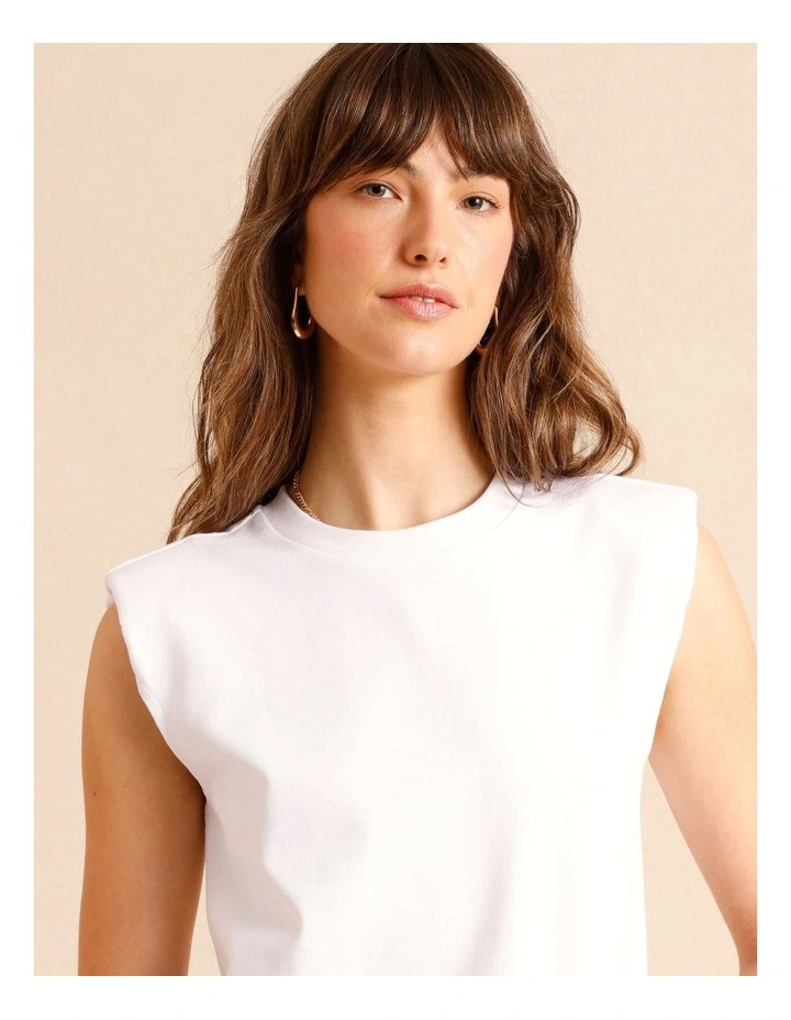PiperPadded Shoulder Jersey Tank in White | Myer