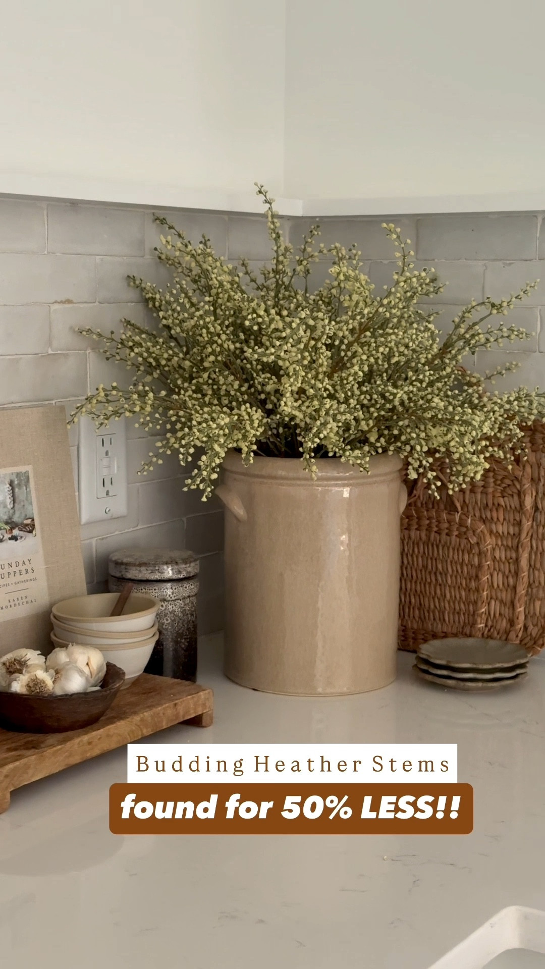 Neutral florals | winter florals | spring florals | neutral vase | found vase |
crock | purple rose & co | kitchen counter decor | McGee & co | afloral | neutral cookbooks 

#LTKHome #LTKFindsUnder100 #LTKFindsUnder50