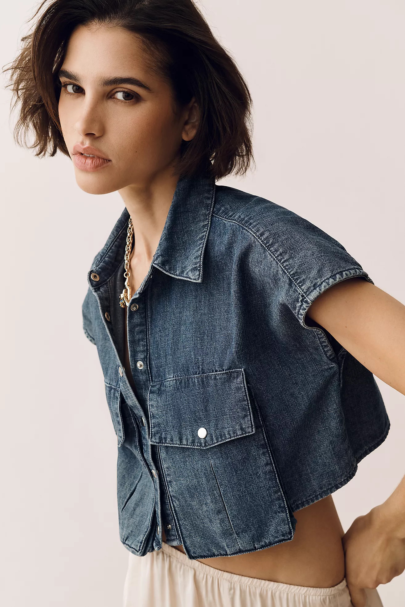 Walter Baker Bryce Denim Crop Buttondown Top | Anthropologie (US)