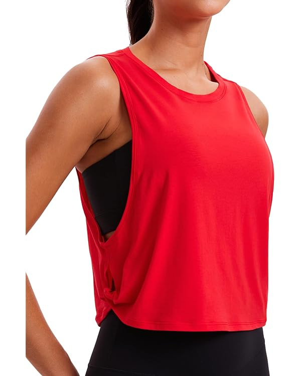 CRZ YOGA Pima Cotton Cropped Workout Tank Tops for Women - Sleeveless Sports Athletic Yoga Runnin... | Amazon (US)
