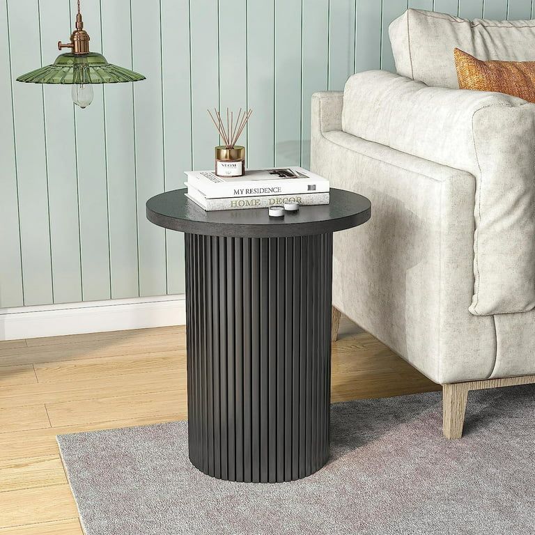 Round Solid Wood End Table Black Pedestal Side Table Living Room Furniture Accent End Table with ... | Walmart (US)