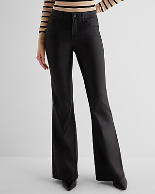 Mid Rise Black Coated 70s Flare Jeans | Express